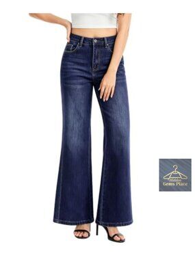 High Waisted Wide Leg Stretchy Denim Jeans